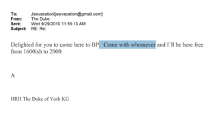 In one email, from the former Duke of York, he can be seen inviting Epstein to what is thought to be Buckingham Palace, in the months after the sex offender was released from house arrest